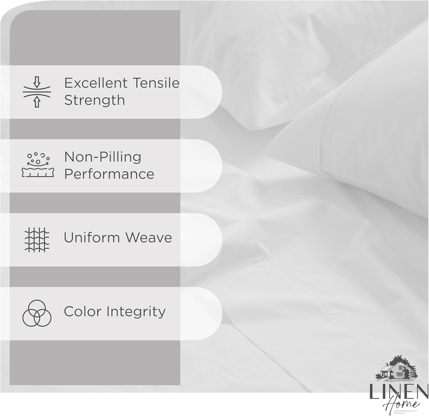 100% Cotton Percale Sheets Queen Size, White, Deep Pocket, 4 Piece - 1 Flat, 1 Deep Pocket Fitted Sheet and 2 Pillowcases, Crisp Cool and Strong Bed Linen