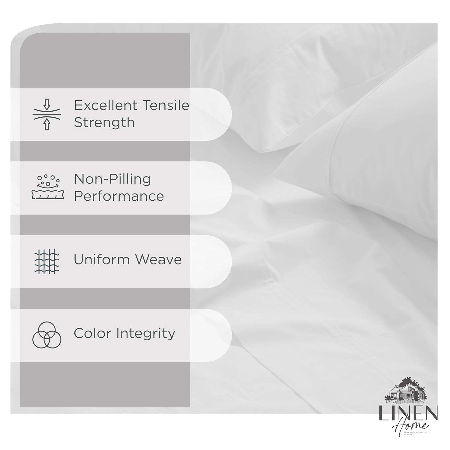 100% Cotton Percale Sheets Queen Size, White, Deep Pocket, 4 Piece - 1 Flat, 1 Deep Pocket Fitted Sheet and 2 Pillowcases, Crisp Cool and Strong Bed Linen