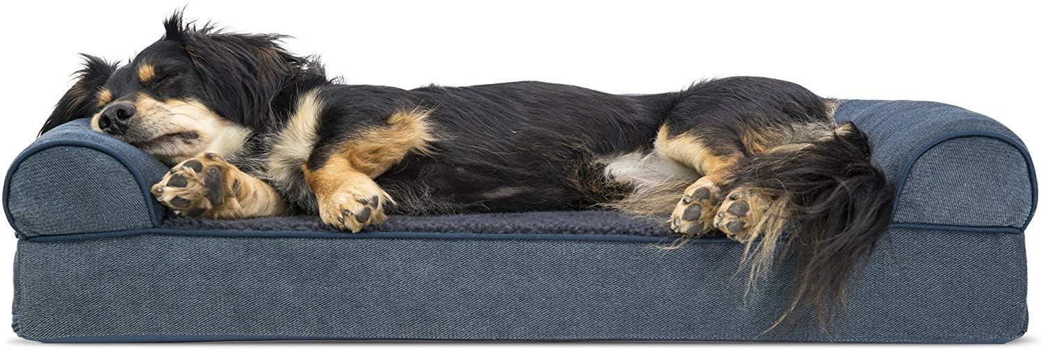 FurHaven Faux Fleece & Chenille Orthopedic Sofa Dog Bed