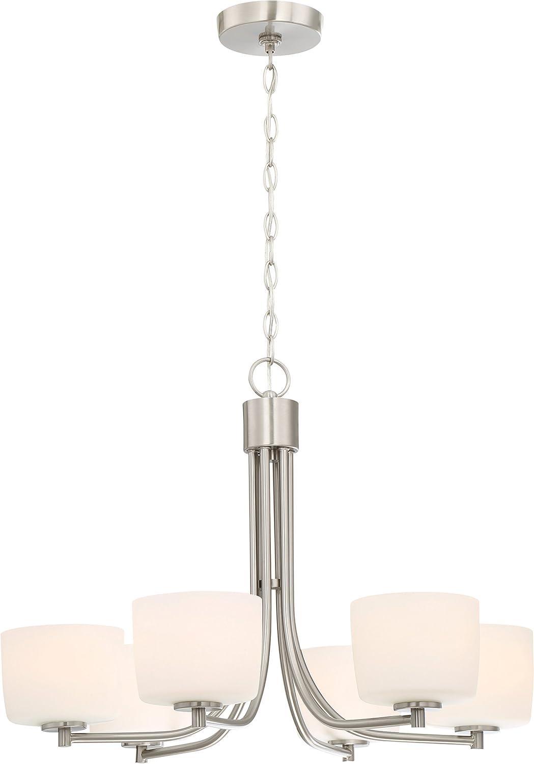 Polished Nickel 6-Light Chandelier with White Drum Shades