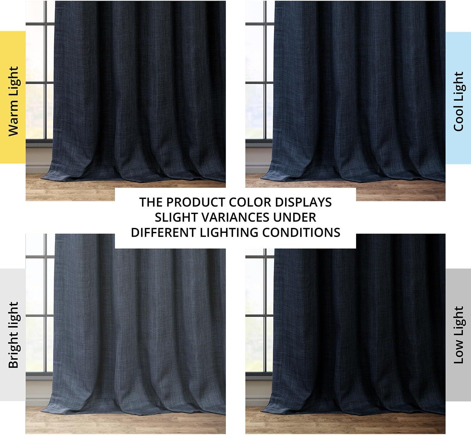 Nightfall Navy Blue Faux Linen Room Darkening Curtain - 50 in. W x 96 in. L (1 Panel)