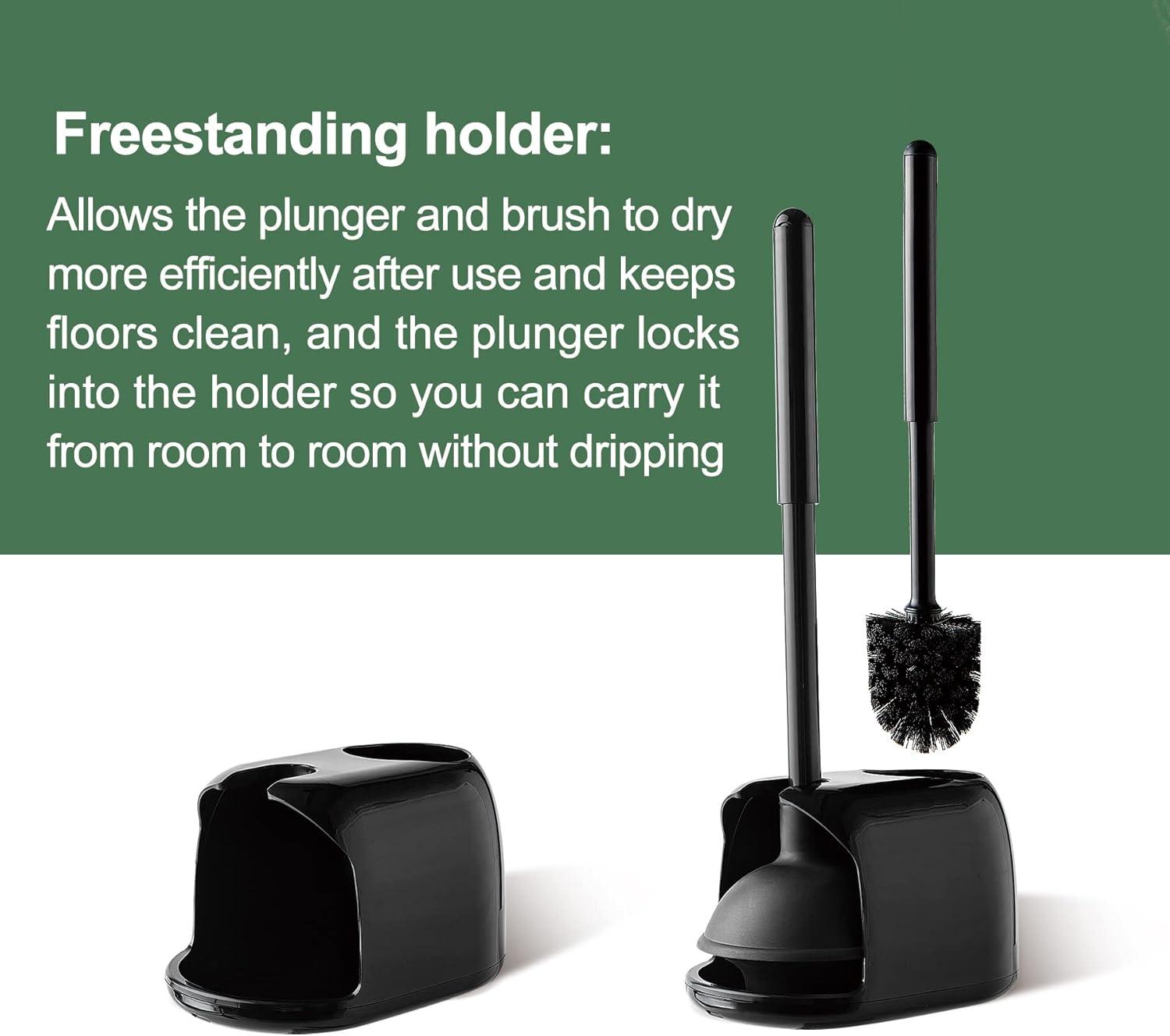 Black 2-in-1 Toilet Plunger and Brush Set with Holder