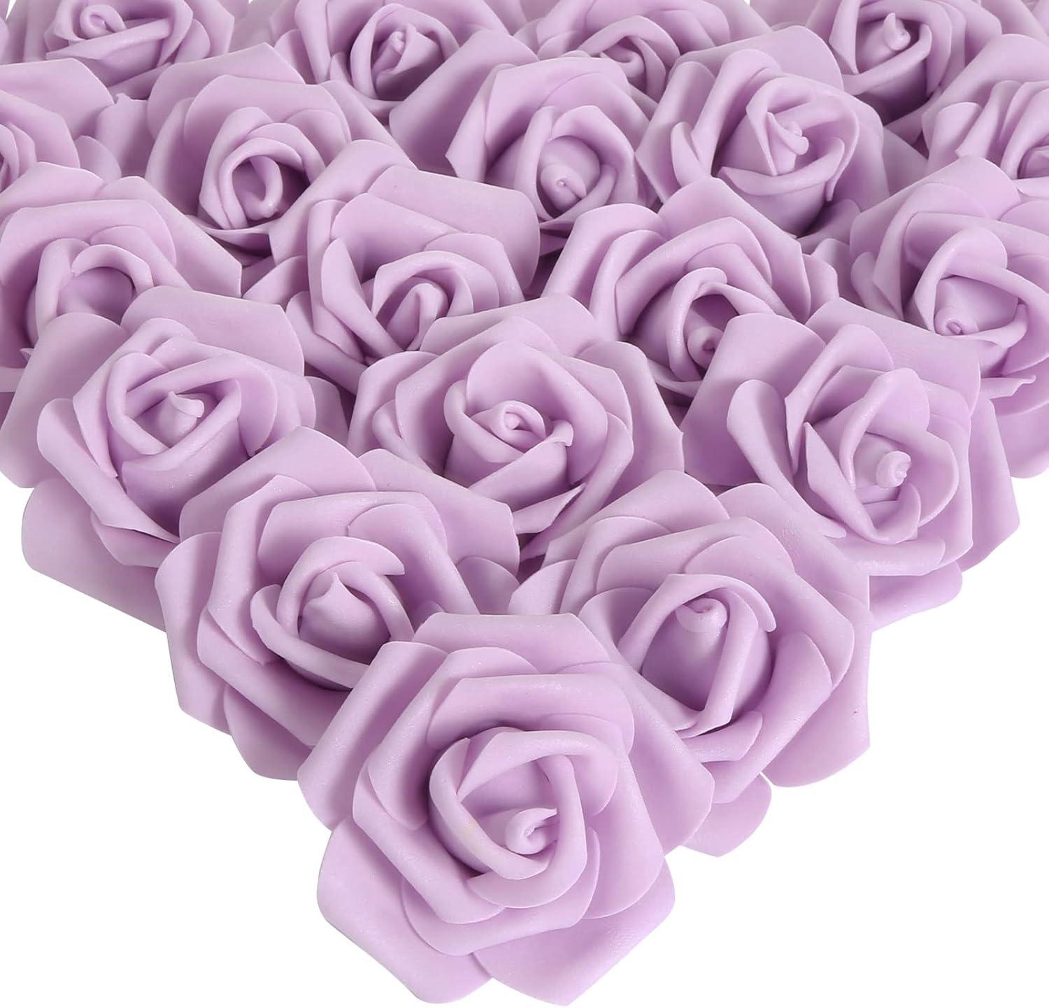 Juvale 100 Pack Purple Artificial Flowers, Bulk Stemless Fake Foam Roses for Wedding, Decorations, Bouquets, 3 in