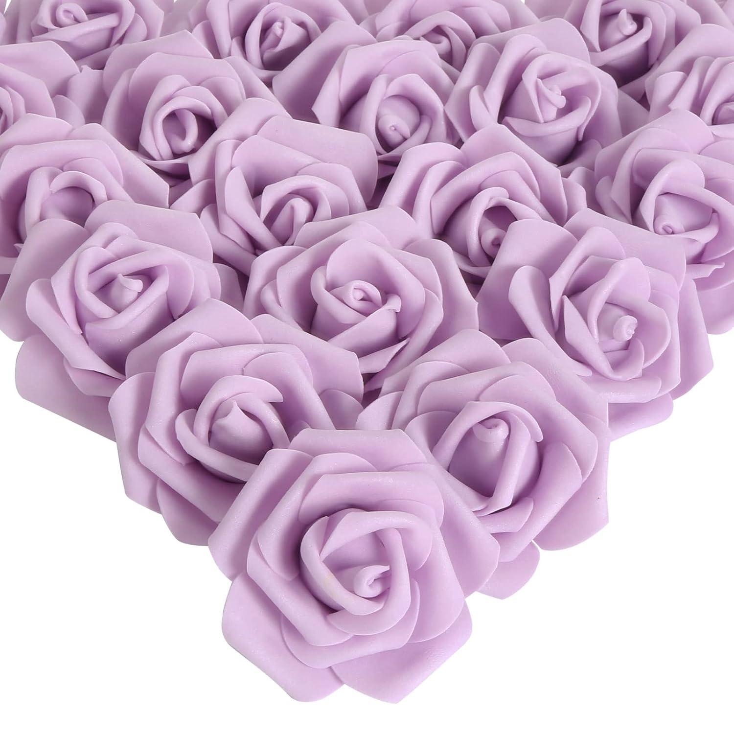 Juvale 100 Pack Purple Artificial Flowers, Bulk Stemless Fake Foam Roses for Wedding, Decorations, Bouquets, 3 in