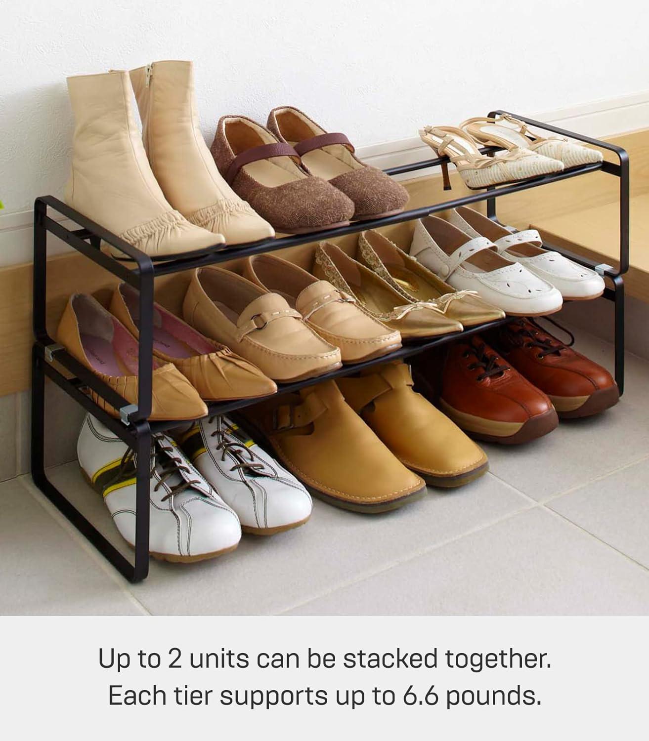 Yamazaki Home Adjustable Shoe Rack, Spacesaving Storage Solution, Steel, Expandable, Stackable