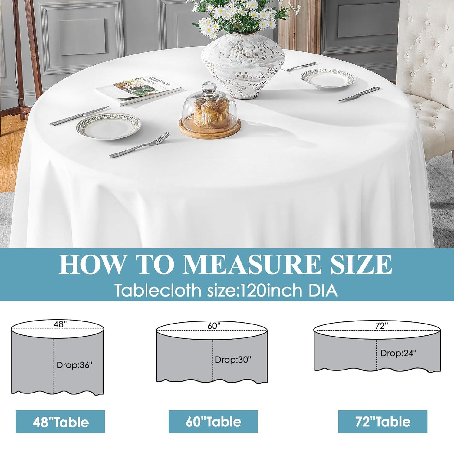 10 Pack Round Tablecloth White 120 Inch, Stain Resistant and Wrinkle Polyester Table Cloth, Washable Table Cover for Kitchen Dining, Wedding, Buffet Table, Holiday Party