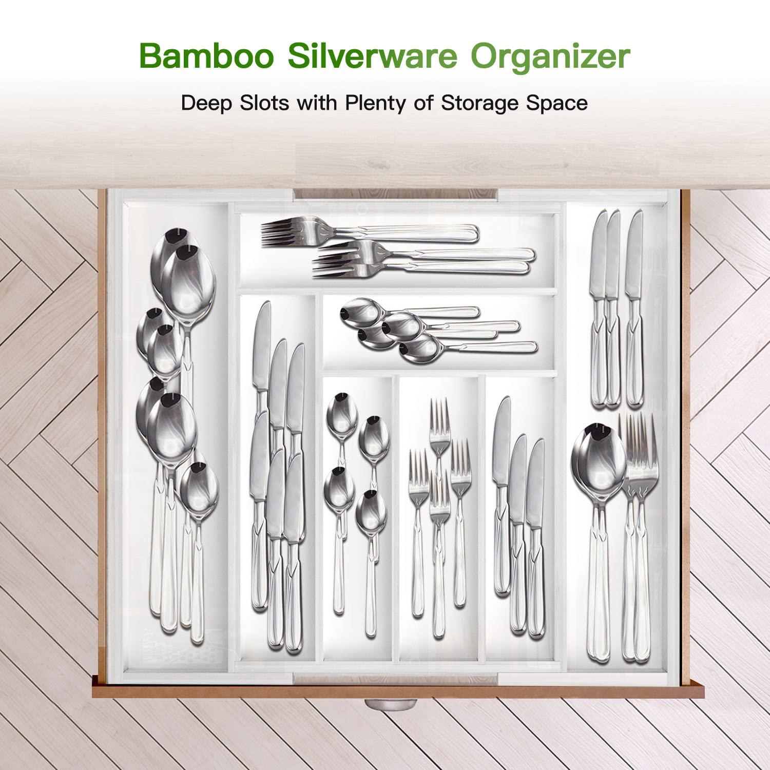 Bamboo Expandable Drawer Organizer For Utensils Holder, Adjustable Cutlery Tray, Wood Drawer Dividers Organizer For Silverware, Flatware, Knives In Kitchen, Bedroom, Living Room