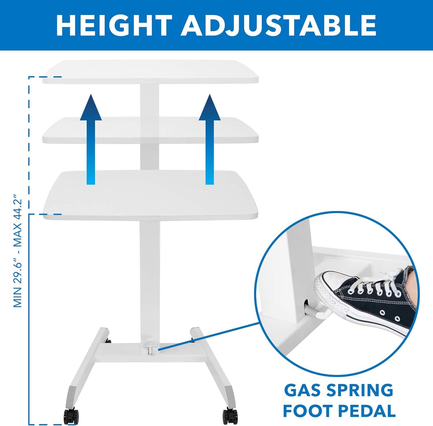 Mount-It! Height Adjustable Rolling Laptop Desk with Wheels | 23.6" x 20.5" | Sit Stand Mobile Workstation Cart w/ Pneumatic Spring Lift | White