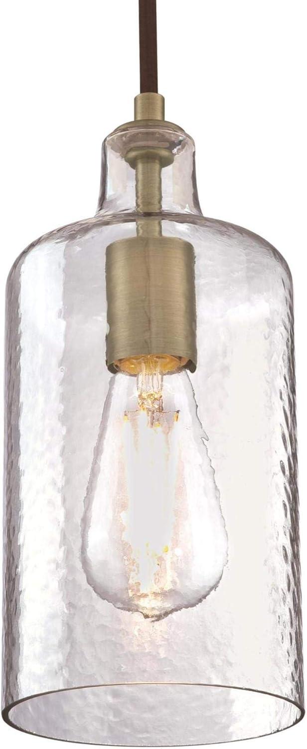 Carmen Antique Brass Mini Pendant with Clear Textured Glass