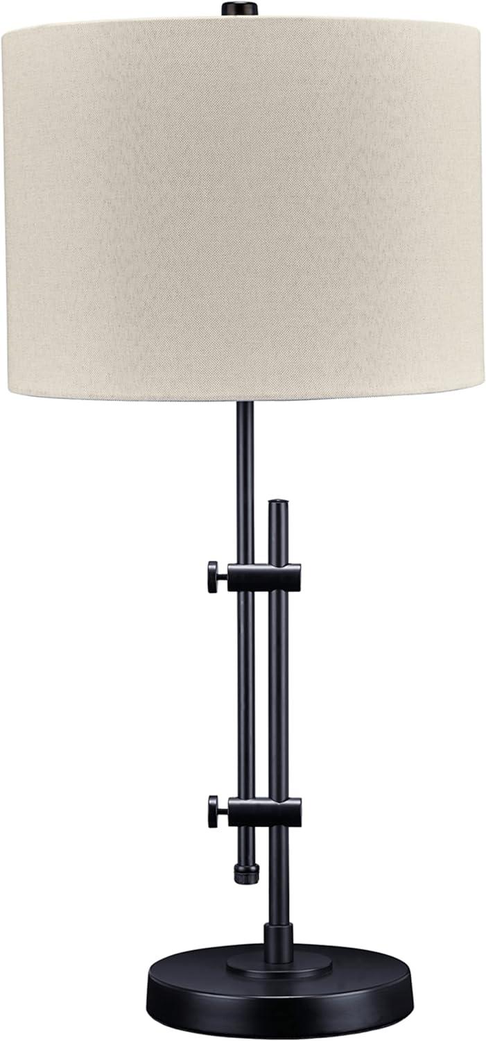 Adjustable Black Metal Desk Lamp with White Drum Shade