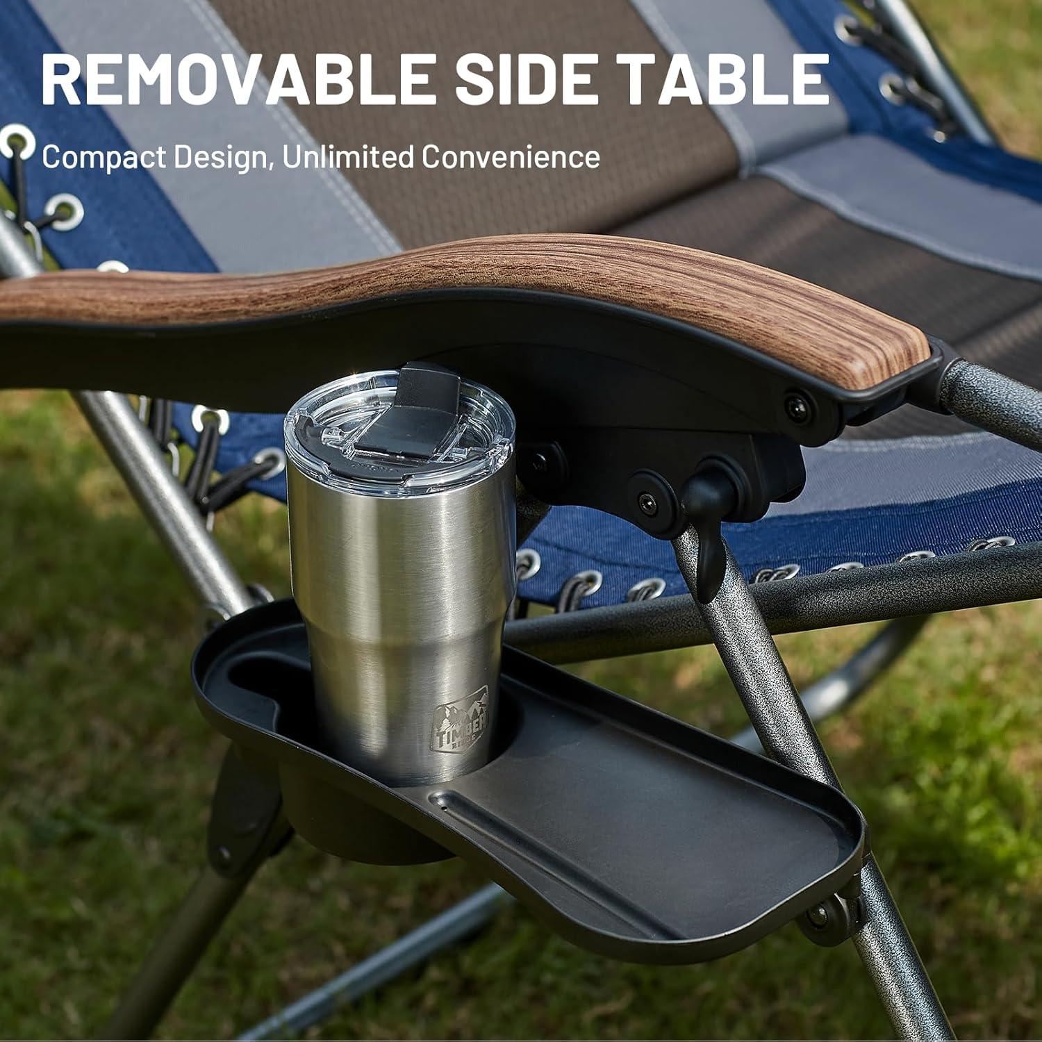 TIMBER RIDGE Oversized Zero Gravity Chair, Padded Reclining Lounge Chair with Adjustable Headrest & Cup Holder, Heavy Duty Support 350 lbs, Foldable for Camping, Lawn, Outdoor & Indoor