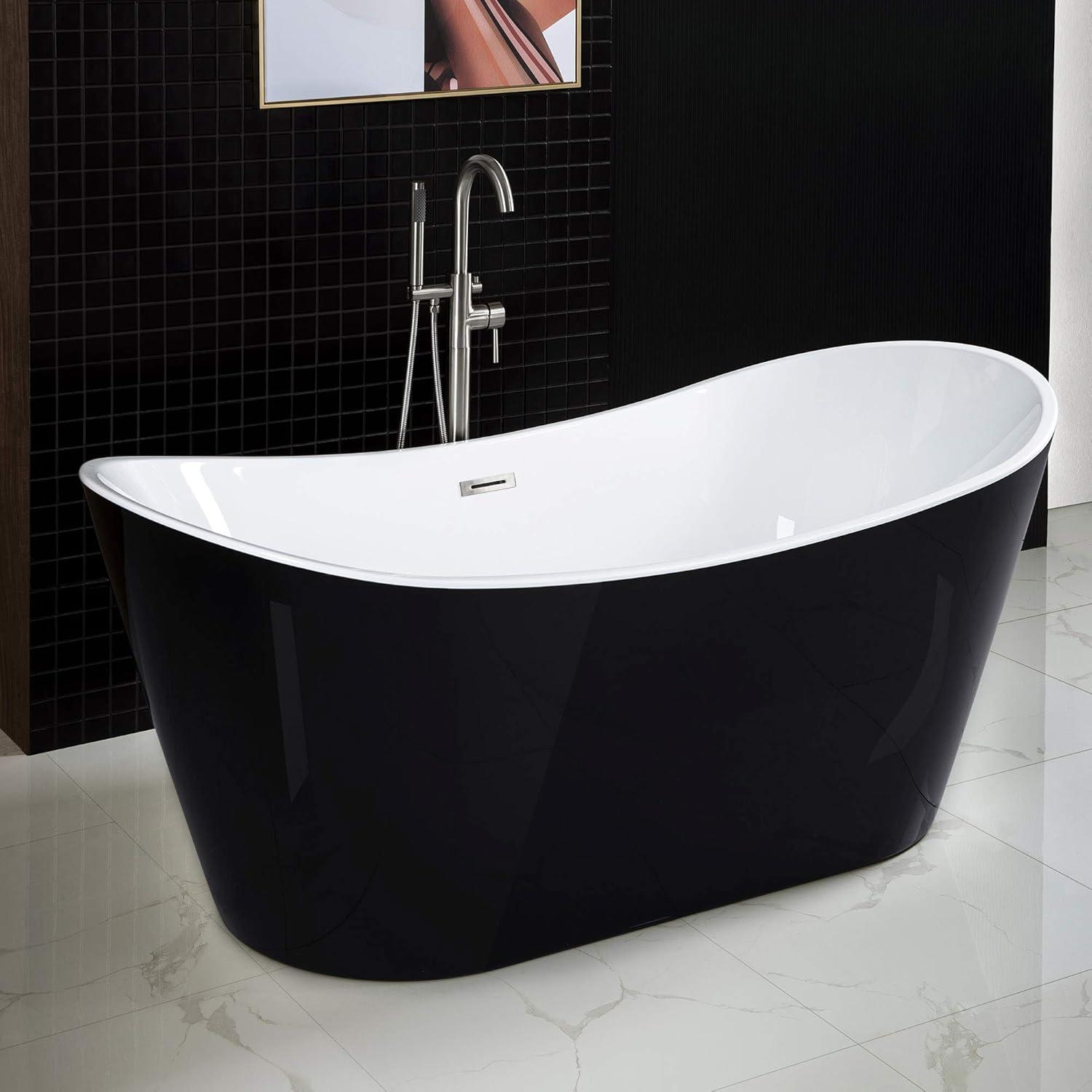 WoodBridge 59'' x 28.75'' Freestanding Soaking Acrylic Bathtub BTA-1816:Black/Brushed Nickel
