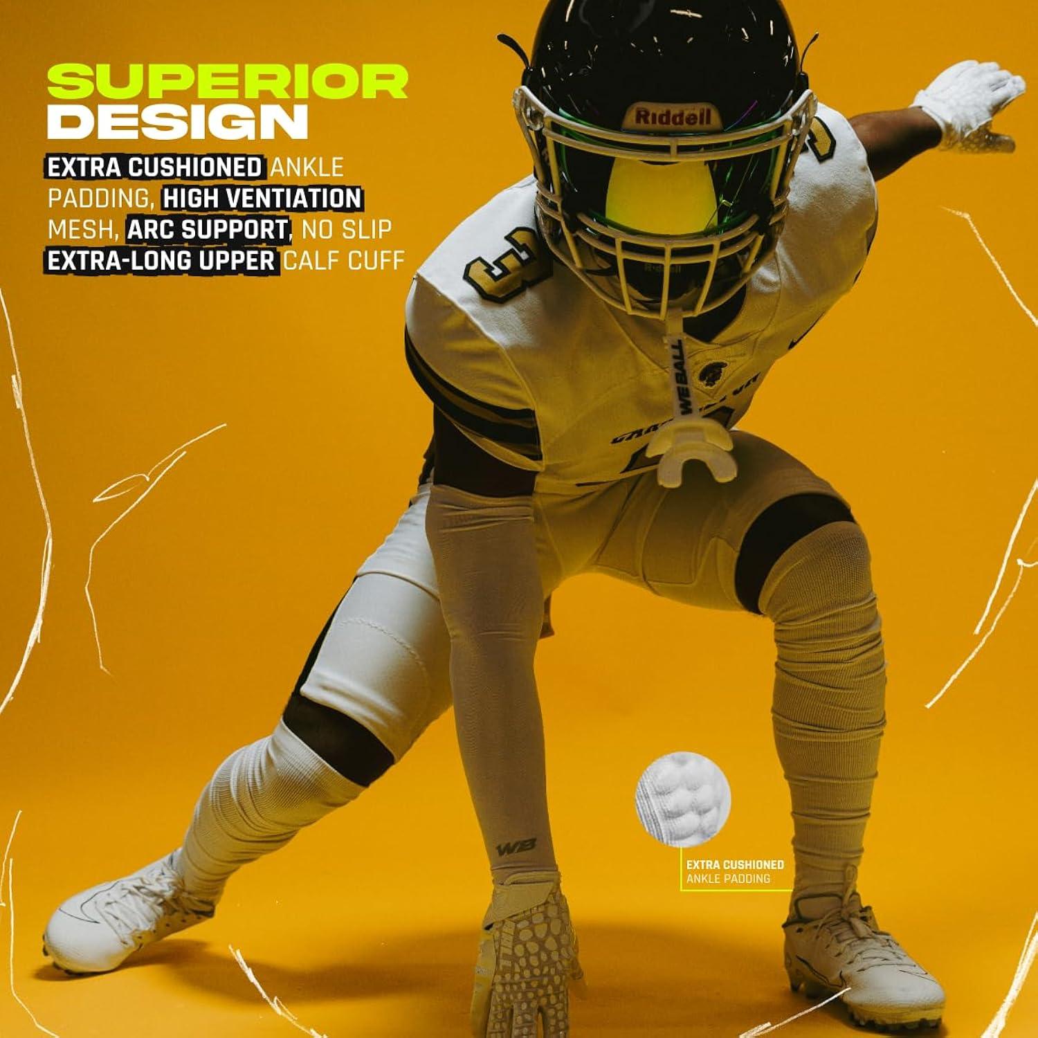 We Ball Sports Scrunch Football Socks, Extra Long Padded Sports Socks for Men & Boys (Red, L)