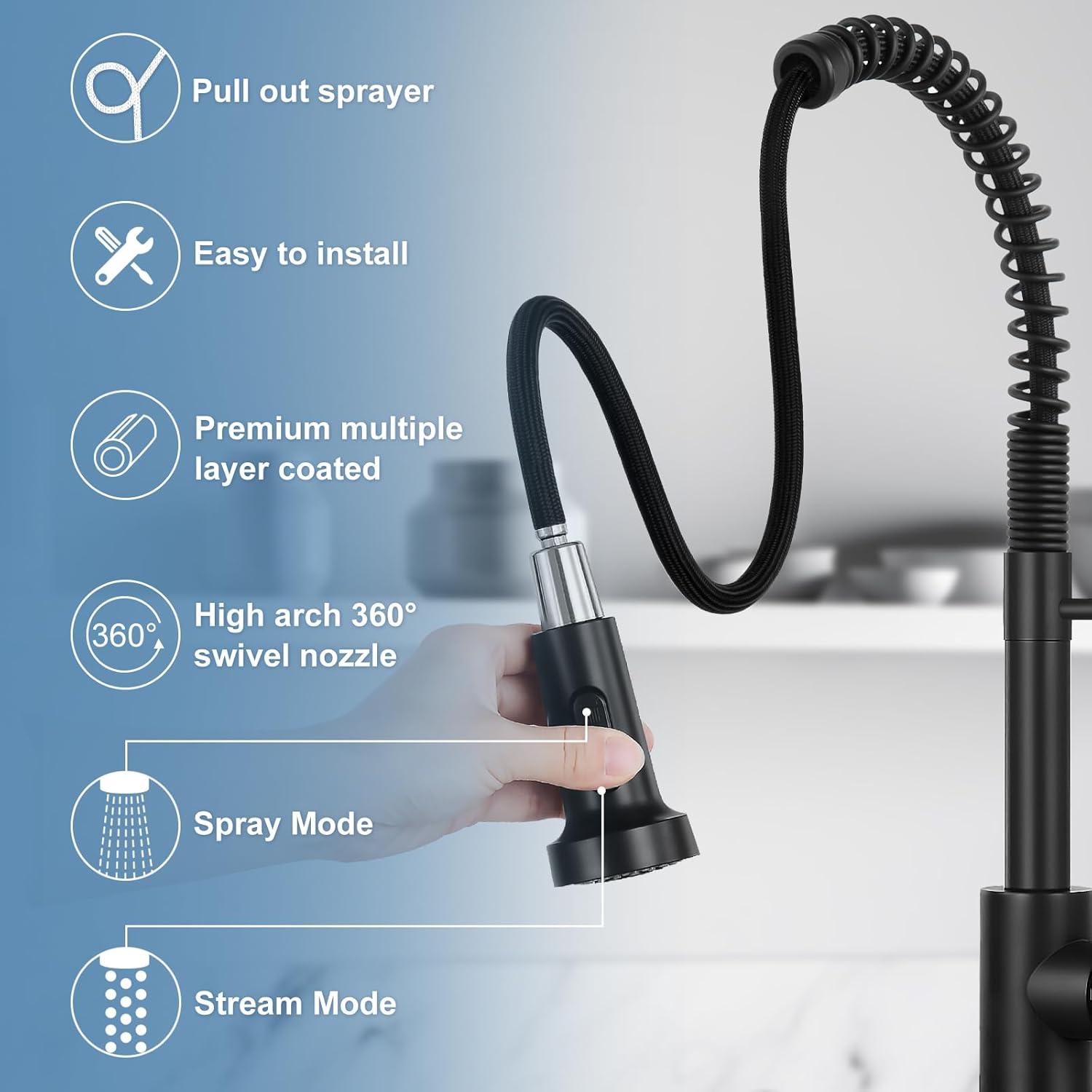 Kitchen Faucet With Pull Down Sprayer, Single Handle Spring Faucet For Sink Farmhouse Rv Laundry Room