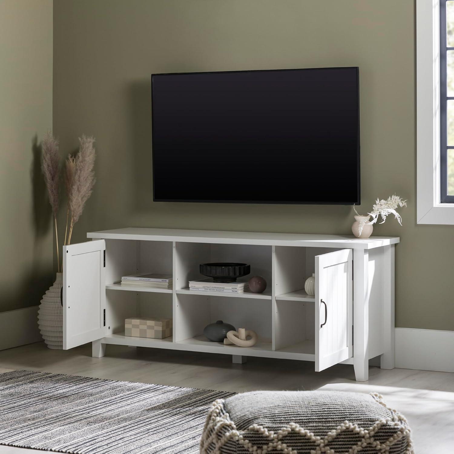 Walker Edison Transitional Grooved-Door TV Stand for TVs up to 65”, White