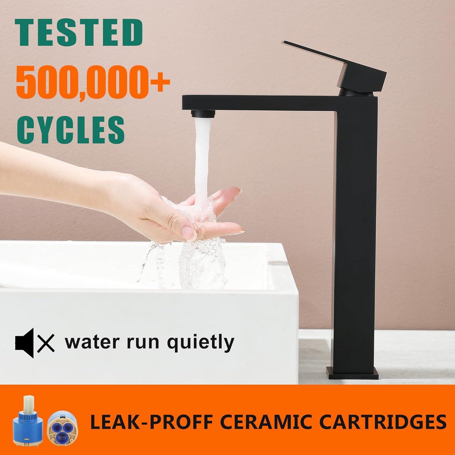 Gold Vessel Sink Faucet, Brushed Gold Tall Single Handle Bathroom Vessel Sink Faucet 1 Hole, Modern Stainless Steel Restroom Vanity Faucet with Metal Pop Up Drain and Water Supply Hose