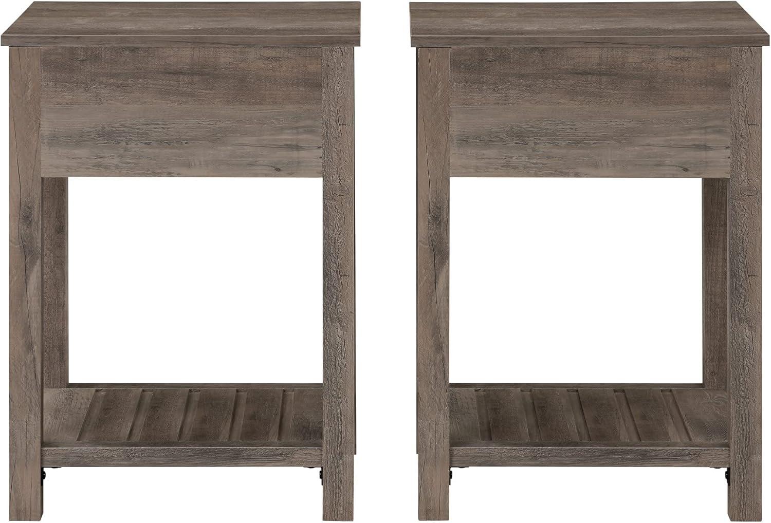 Country Farmhouse Single Drawer End Table Set in Gray Wash