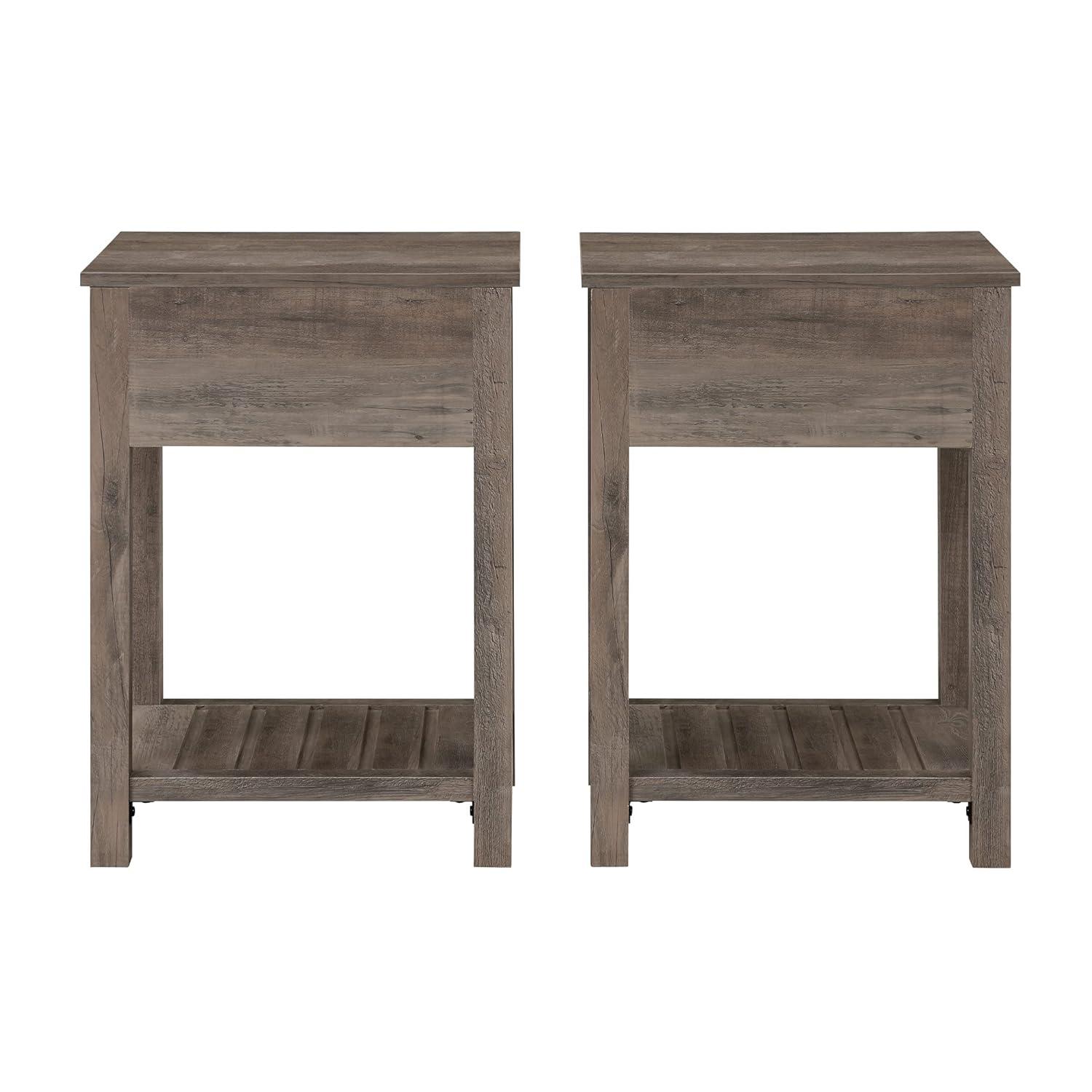 Juego de Mesa Auxiliar con Cajón Individual Estilo Granja Campestre en Lavado Gris