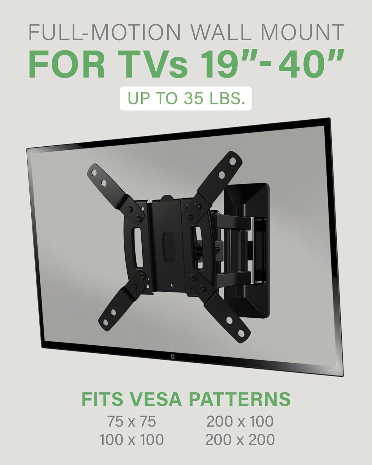 SANUS Full Motion TV Mount - Single Stud 19 to 40 inch TV Wall Mount Tilts, Extends & Swivels - Easy DIY Install Includes All Hardware & Post Install Leveling - Great for Corners