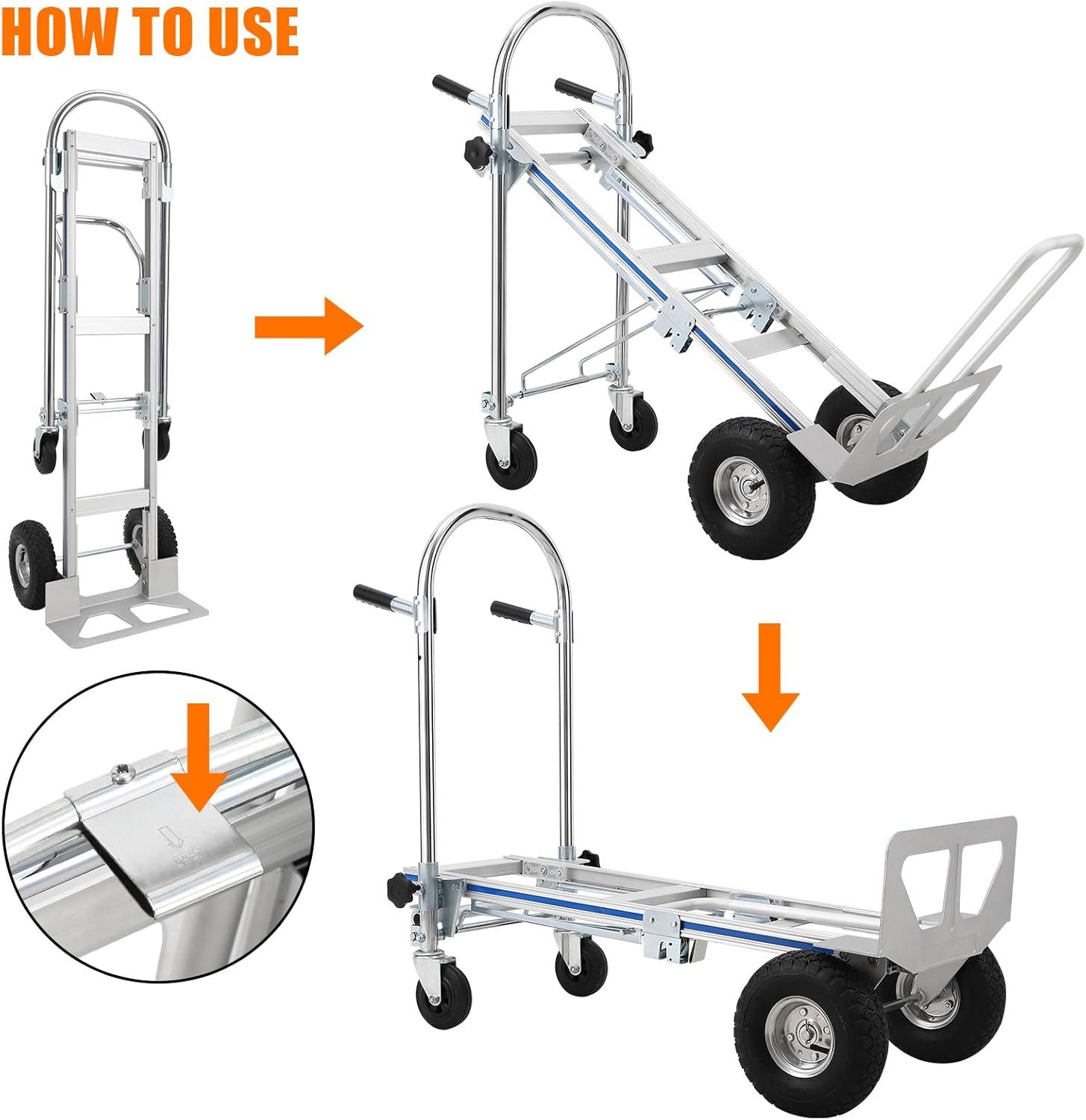 Silver Aluminum Folding Hand Truck Dolly with Wheels, 770 lbs Capacity