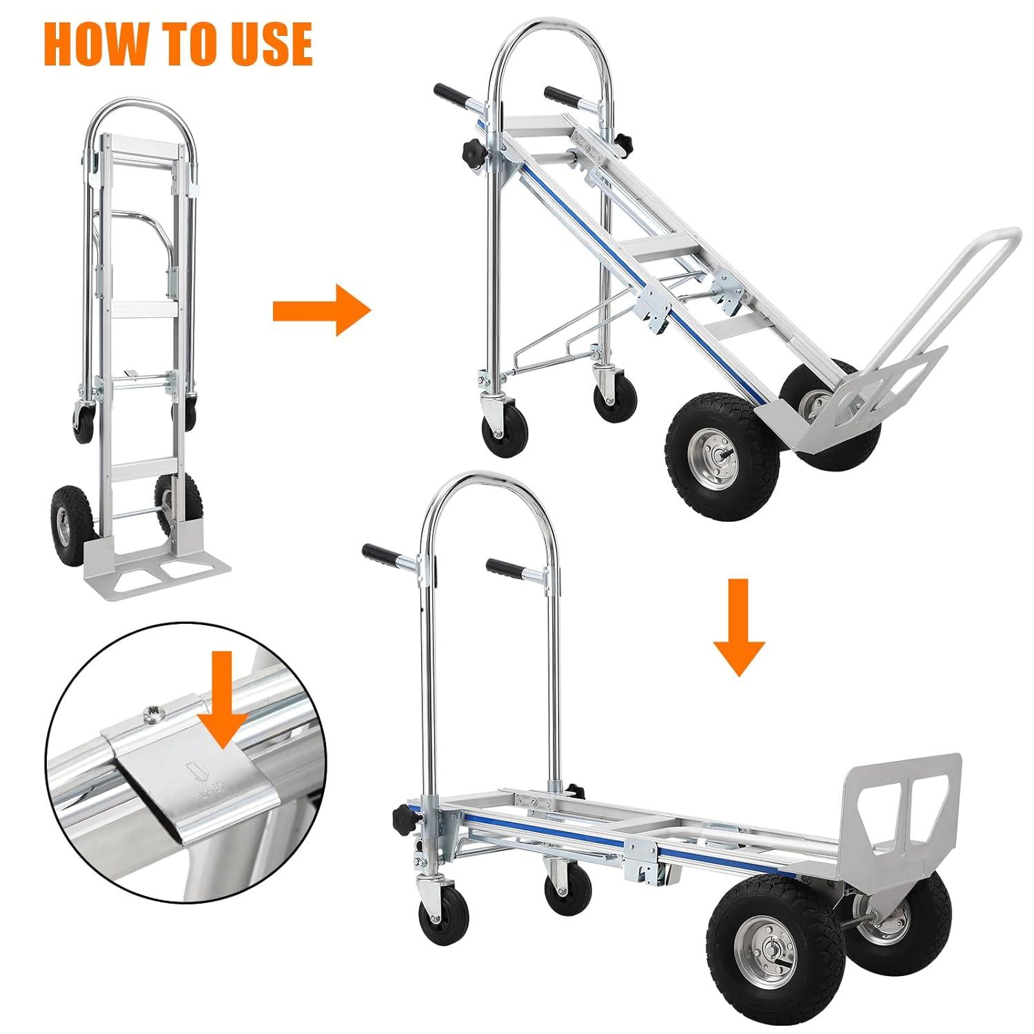 Silver Aluminum Folding Hand Truck Dolly with Wheels, 770 lbs Capacity
