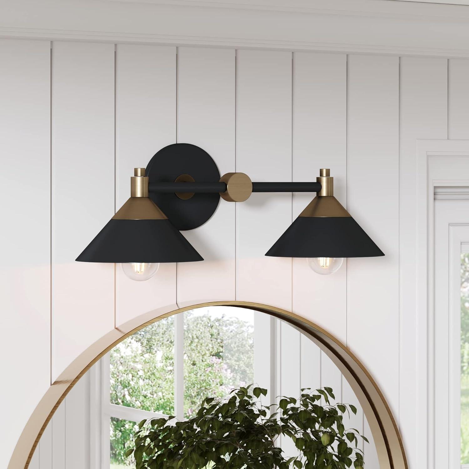 Frank Vintage Black Metal and Brass 2-Light Vanity Sconce