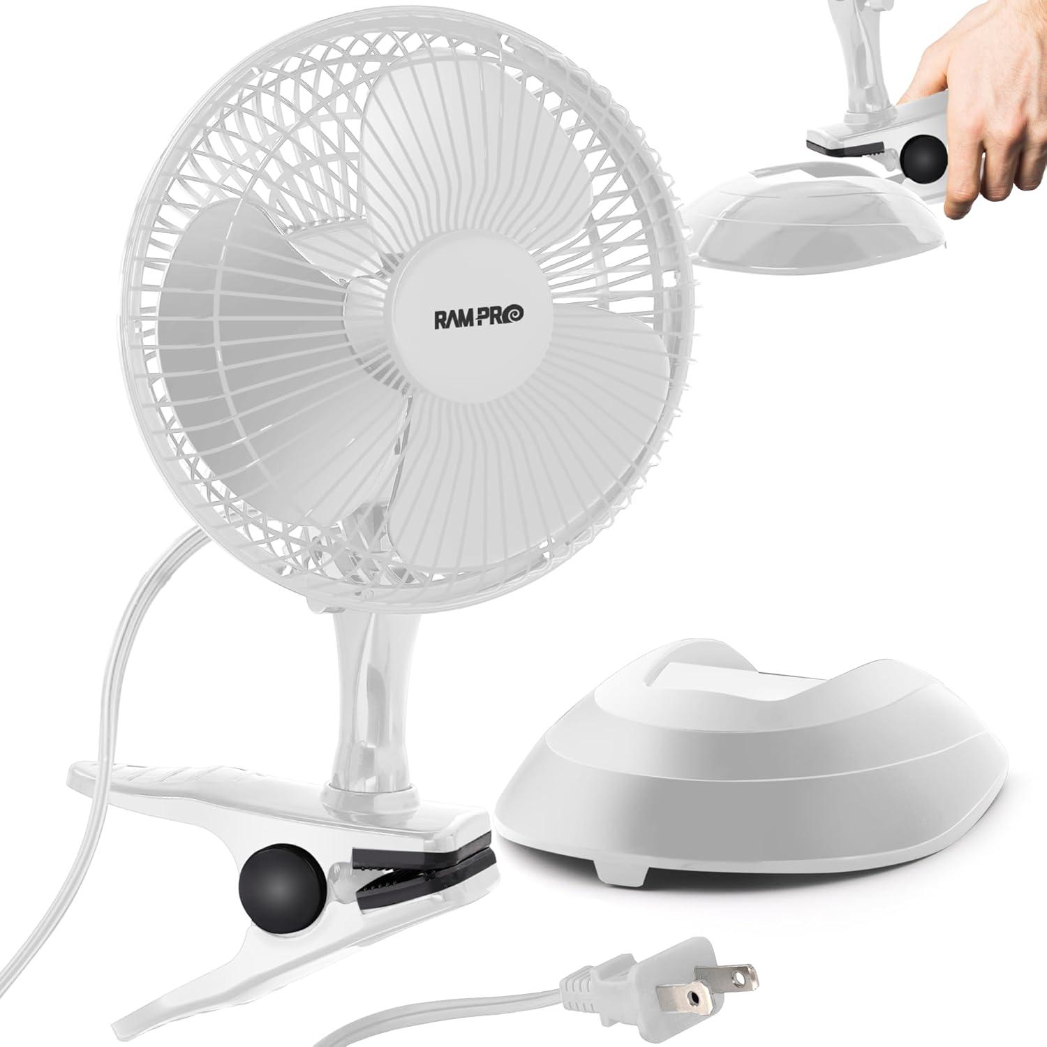 White Two-Speed Oscillating Clip-On Desk Fan