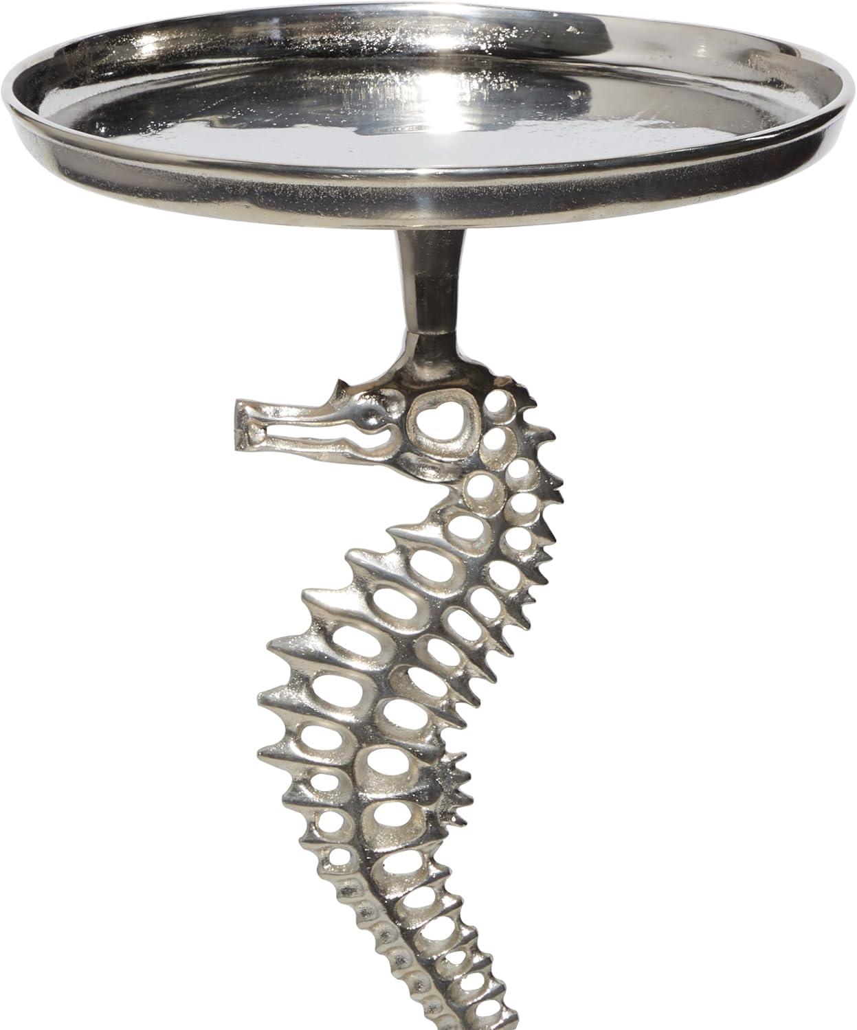 Seahorse Accent Table Silver - Olivia & May: Round Aluminum, Indoor Use, Nautical Decor, 27" Height