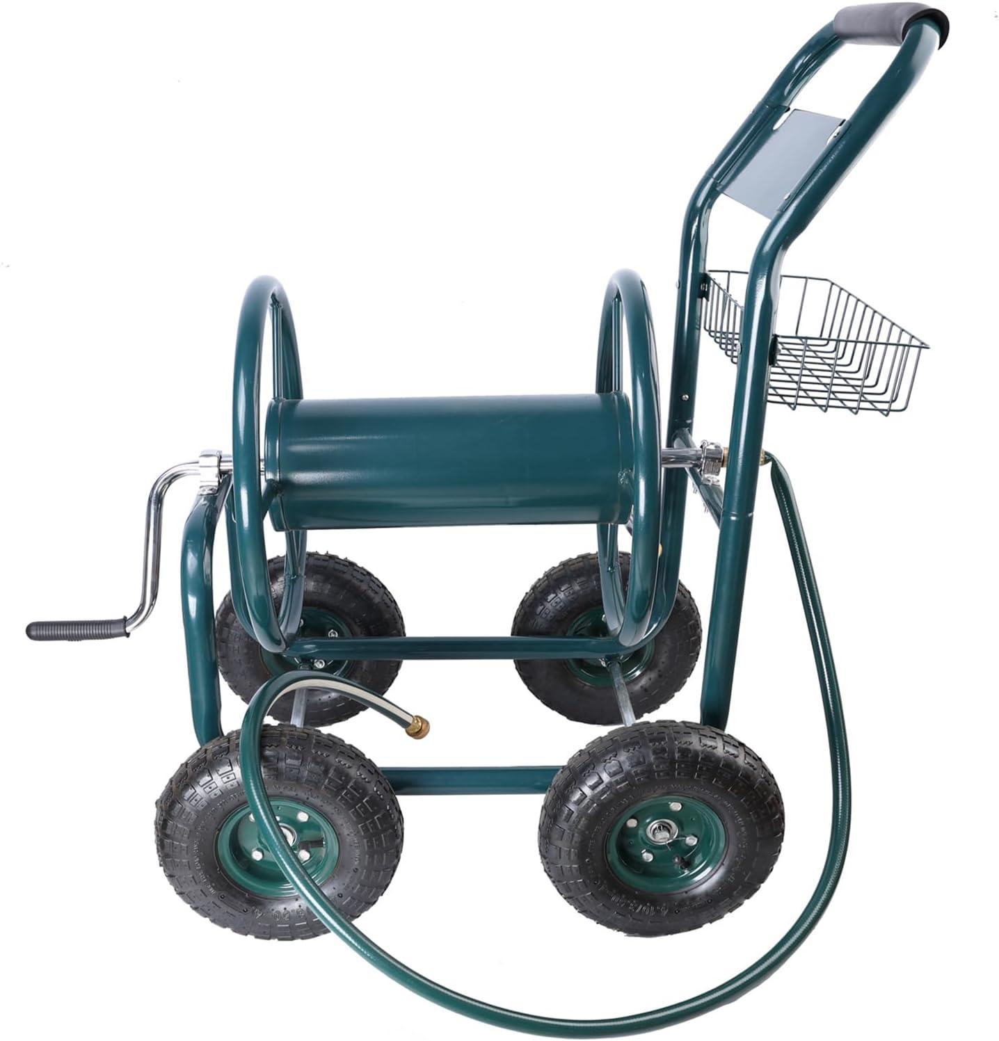 BAYUELSWU Hose Reel Cart, Garden Water Hose Reel Cart Hose Carts Mobile Tools with 4 Wheels for Garden, Yard, Lawn (Green)