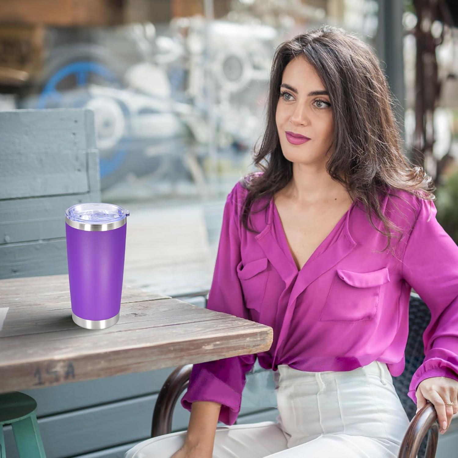 20oz Tumbler Bulk Stainless Steel Tumblers with Lid Vacuum Insulated Double Wall Travel Coffee Mug Powder Coated Tumbler Cup for Hot and Cold Drinks(Purple, 1 pack)