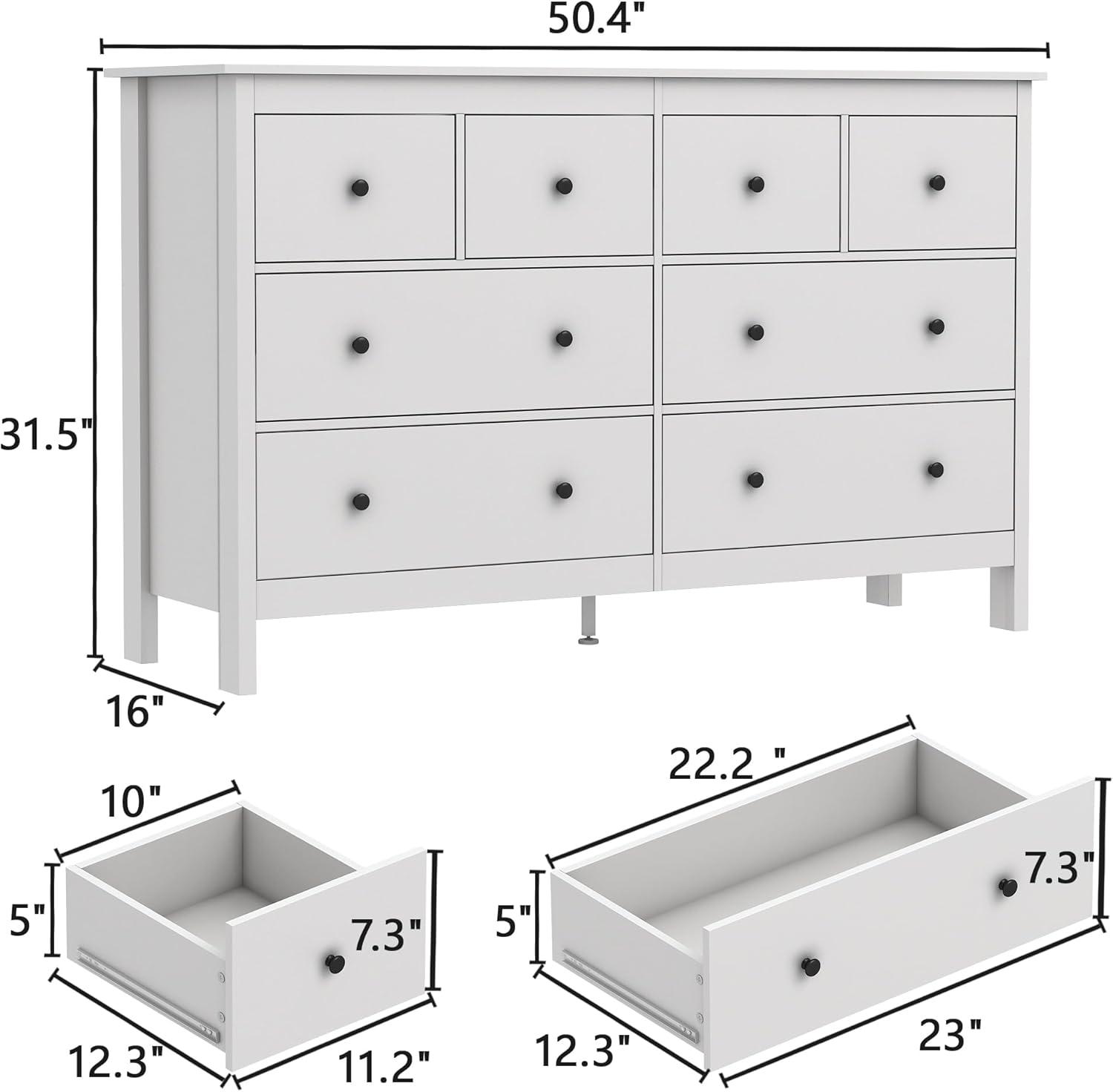 Modern White 50" 8-Drawer Bedroom Dresser