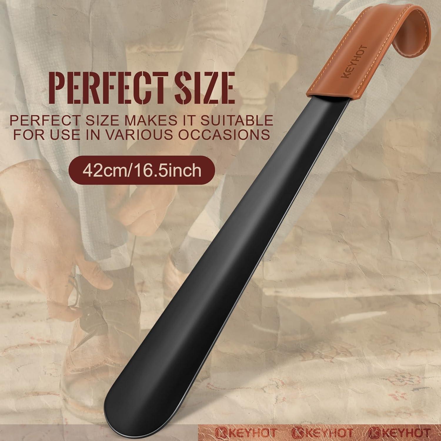 Metal Shoe Horn Long Handle for Seniors Man Women 16.5 Inch, Long Shoehorn Large Spoon Helper for Cowboy Boots