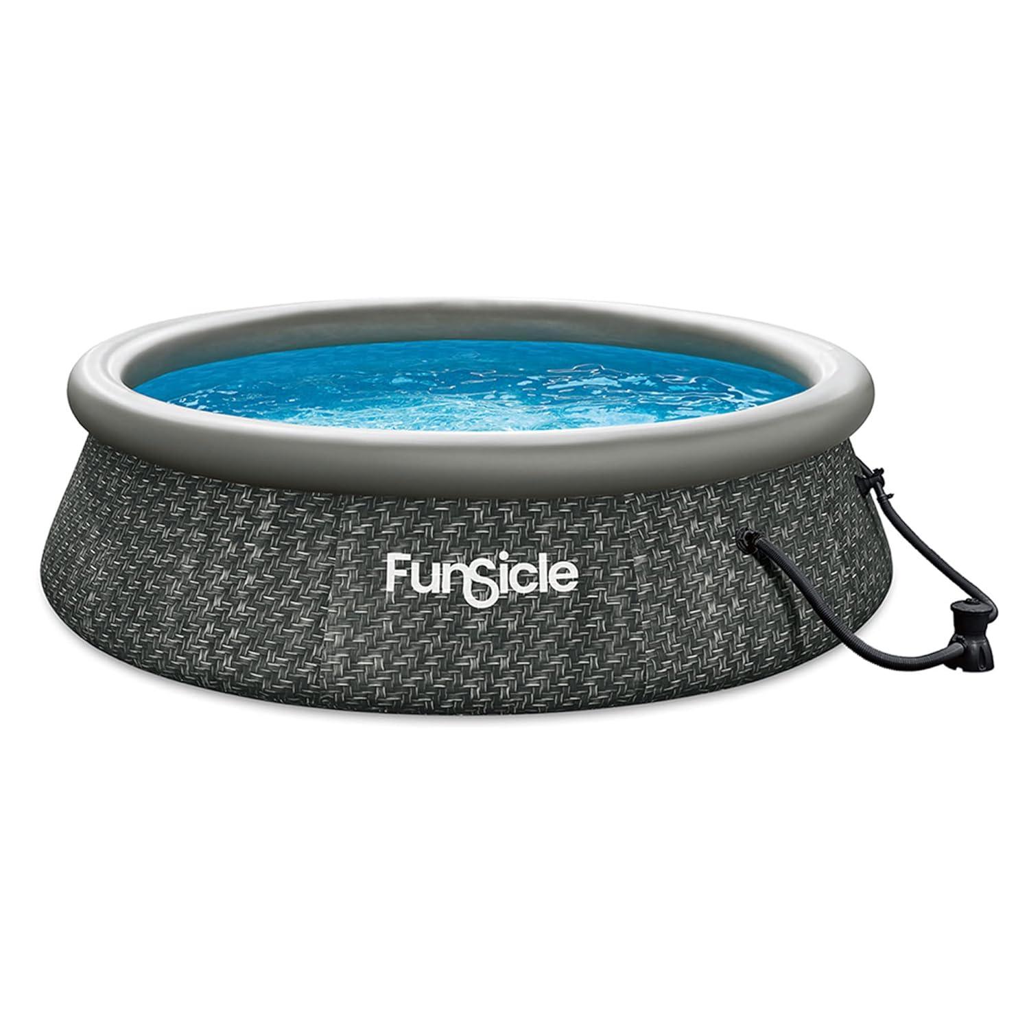 Funsicle 10' x 30" QuickSet Round Inflatable Ring Top Outdoor Above Ground Swimming Pool Set with Pump and Cartridge Filter, Dark Herringbone