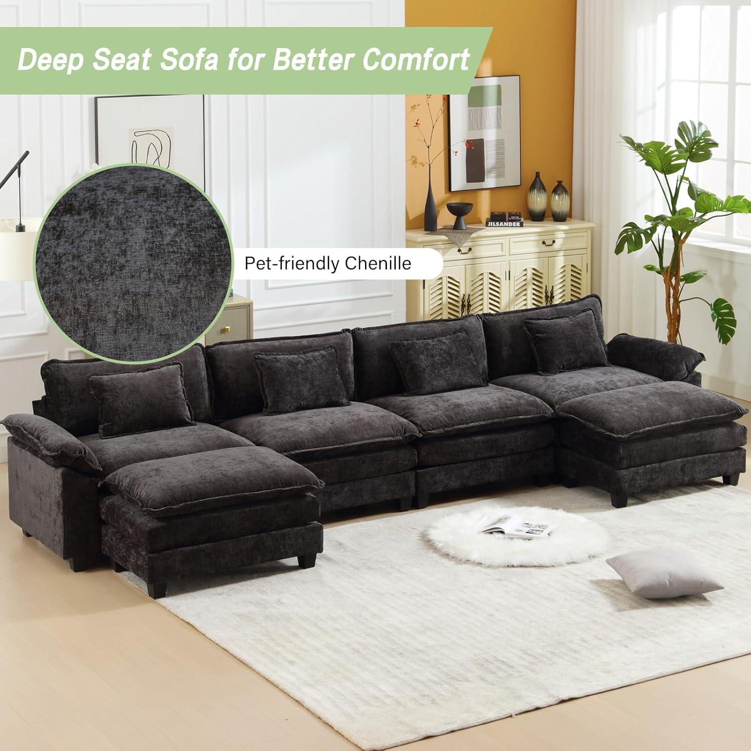 Carbaugh 154" Oversized U Shaped Sectional Sofa, Comfy Cloud Couch Deep Sectional Sofa with Ottomans for Living Room