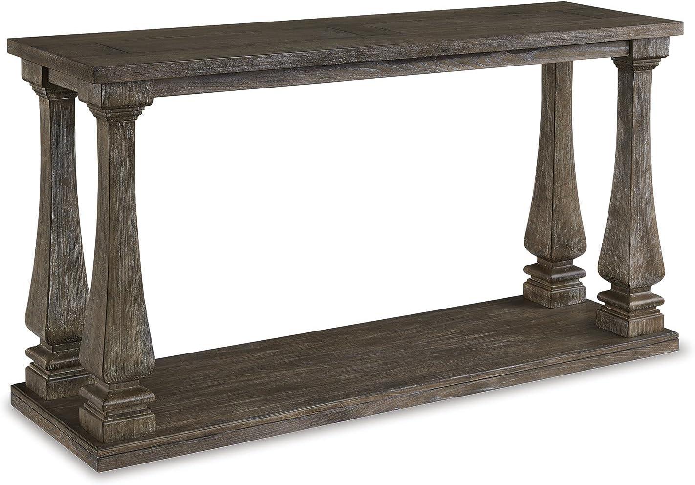 Johnelle Sofa Table Gray: Distressed Elm Veneer, Square Baluster Legs - Signature Design by Ashley