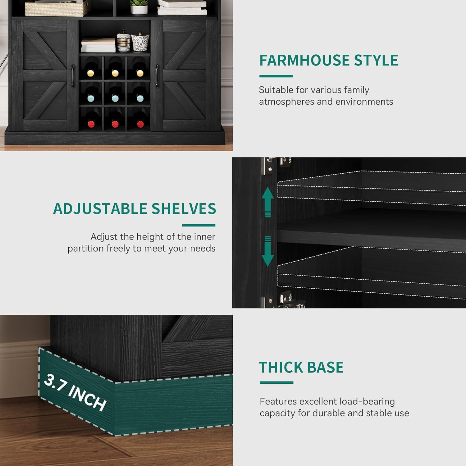 YITAHOME Sideboard Buffet Cabinet, 52" Farmhouse Coffee Bar with Power Outlet, Floating Shelves, Wine Storage for Kitchen & Living Room (White)