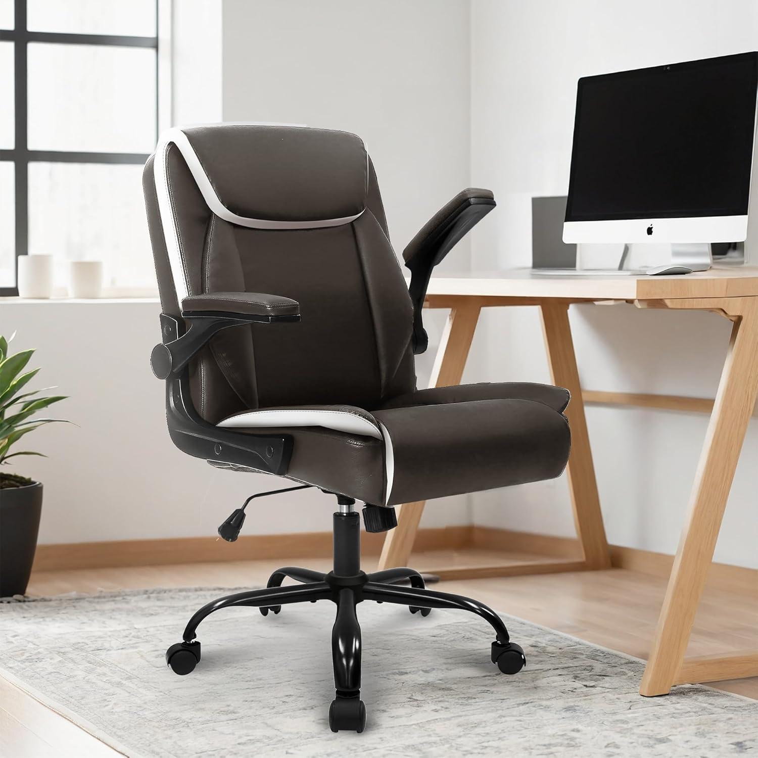 Brown PU Leather Ergonomic Office Chair with Flip-up Arms