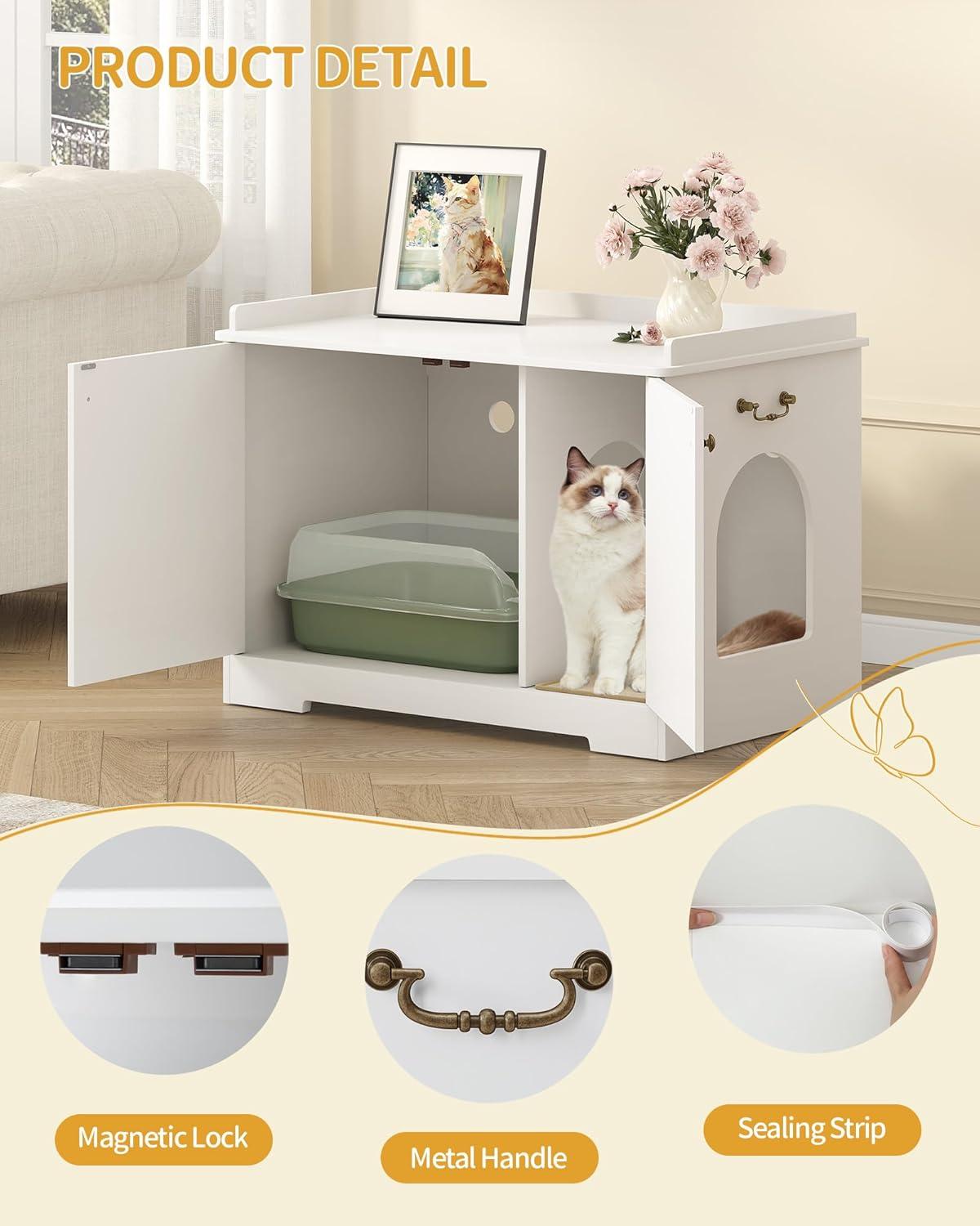Tucker Murphy Pet™ Bohy Cat Litter Box Enclosure with Handles, Hidden Litter Box Furniture with Removable Partition, Wooden Pet House Side End Table, for Living Room, Bedroom
