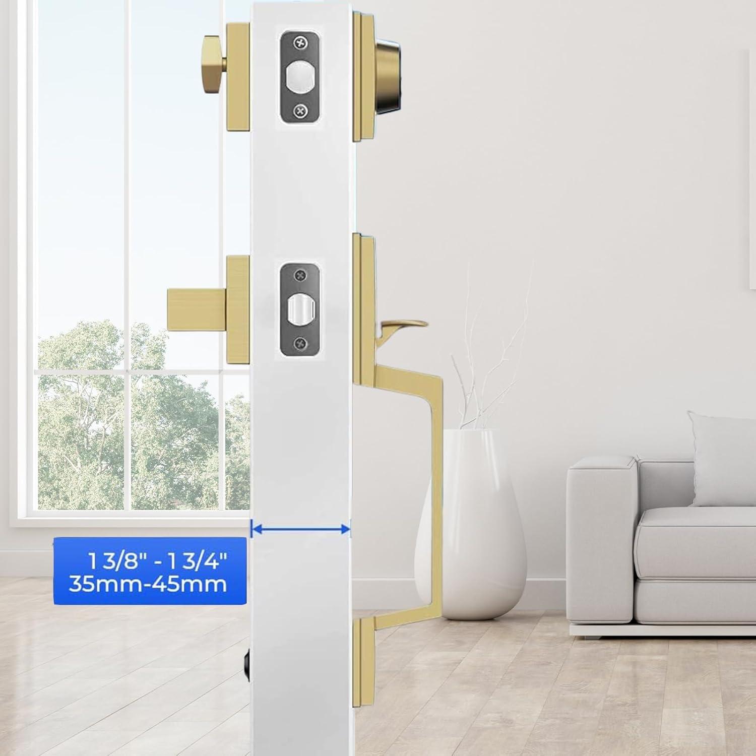 Front Door Lock Set - Exterior Door Handle Set with Deadbolt Door Lock Single Cylinder Interior Entry Handle with Lever Reversible Left & Right Gold