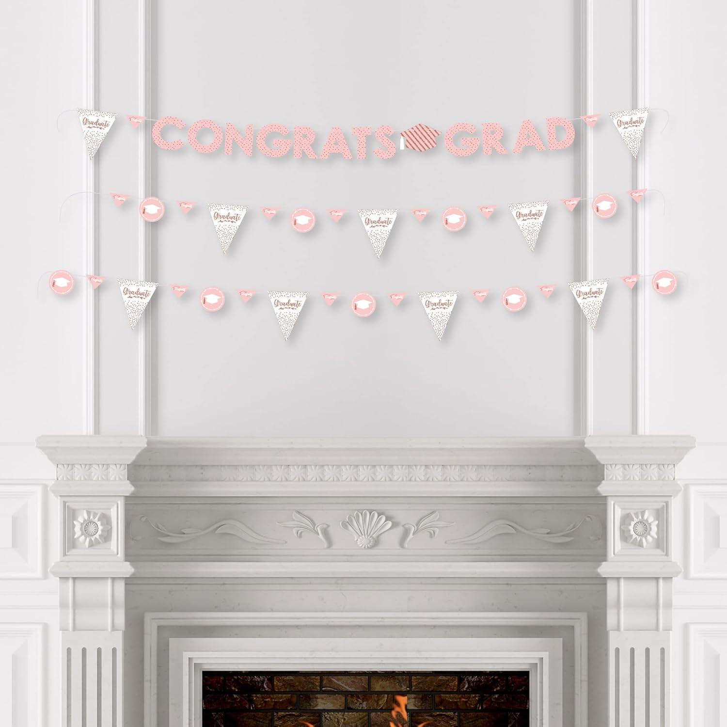 Big Dot of Happiness Rose Gold Grad - Graduation Party Letter Banner Decoration - 36 Banner Cutouts and Congrats Grad Banner Letters