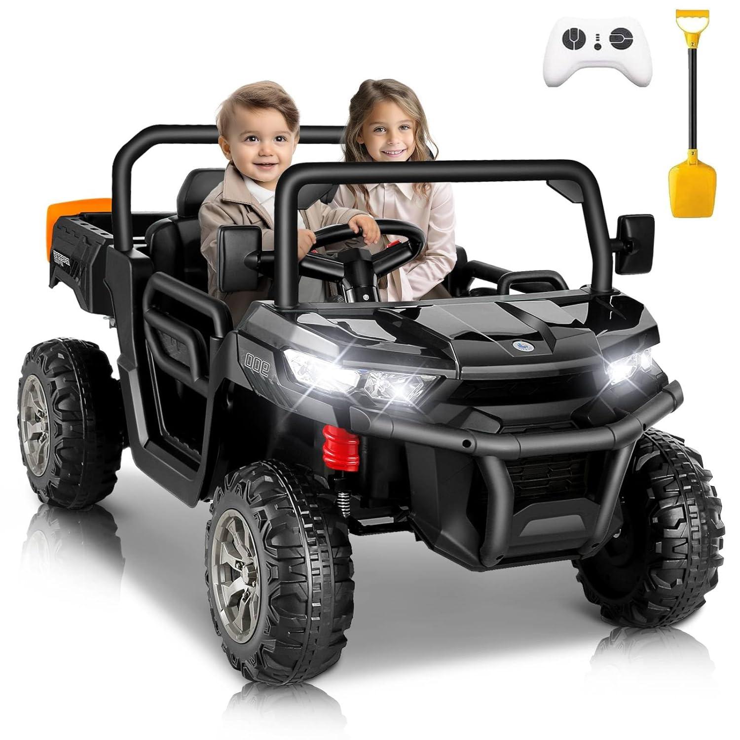 DreamDwell Home 4 Wheels 24V Ride on Dump Truck Toys 2 Seater Kids Ride On UTV Car with Remote Control,Electric Dump Bed