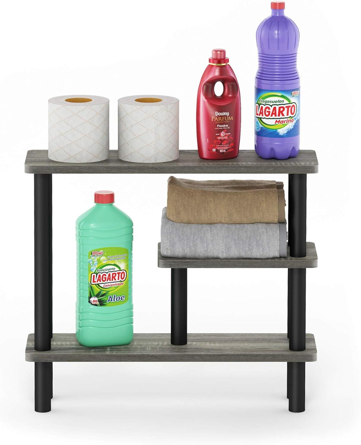 Furinno 18138GYW-BK Turn-N-Tube Slim Space Saving Storage Rack French Oak - Grey & Black