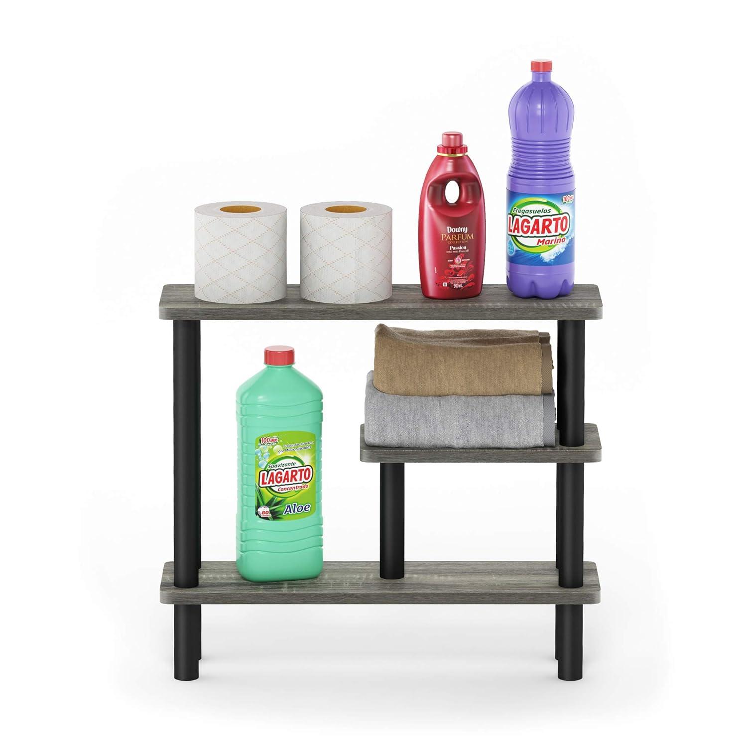 Furinno 18138GYW-BK Turn-N-Tube Slim Space Saving Storage Rack French Oak - Grey & Black