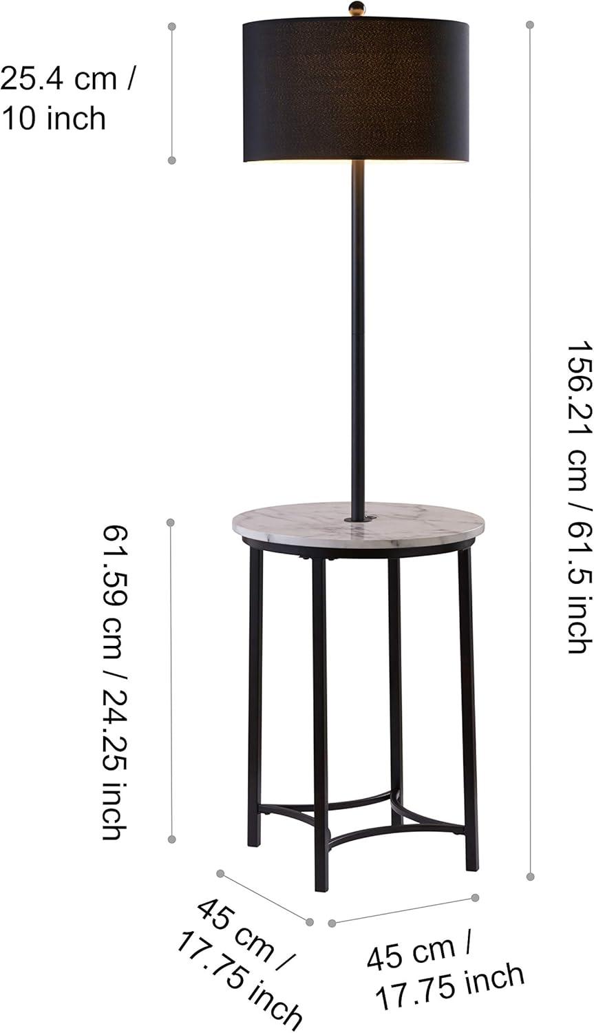 Black Metal Floor Lamp with Faux Marble Table and USB Port