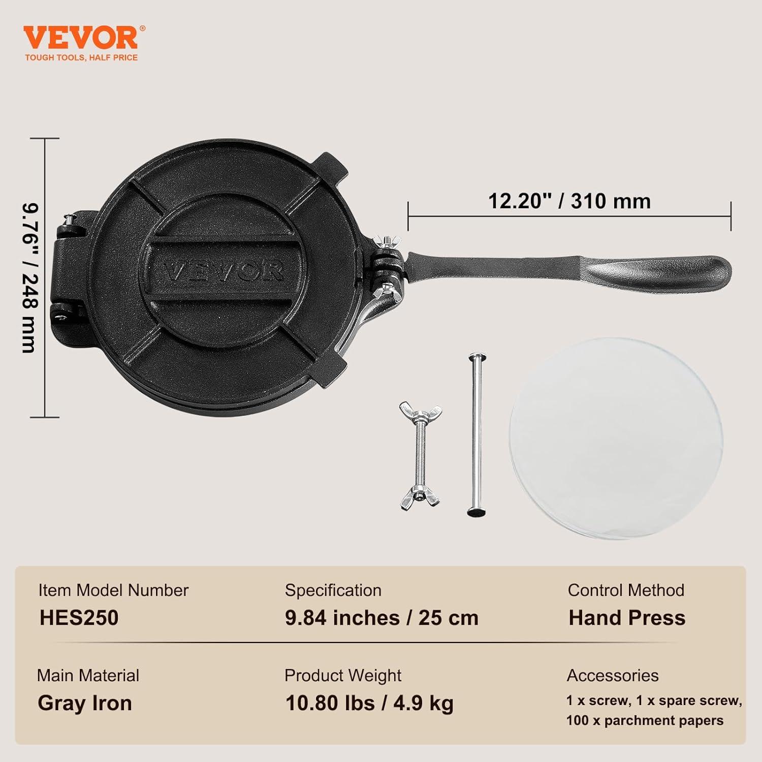 VEVOR 10-Inch Cast Iron Tortilla and Roti Press