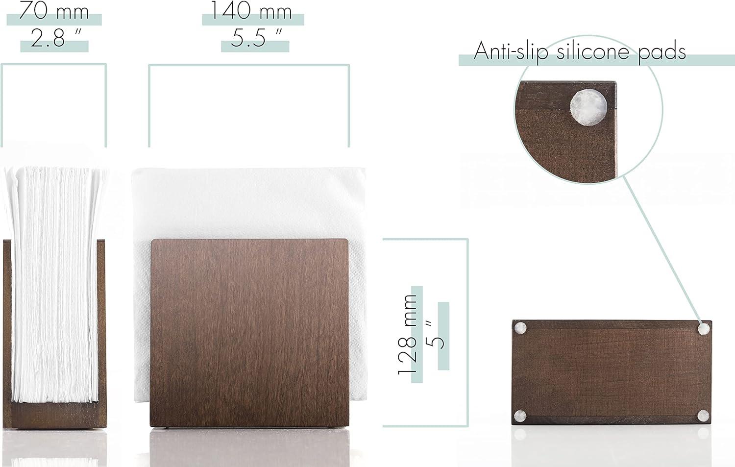 Napkin Holder For Table - Wooden Farmhouse Napkin Holders, Brown Simple Upright Vertical Dining Table Cocktail Napkins Dispenser, Kitchen Rustic Natural Walnut Wood For Paper Napkins