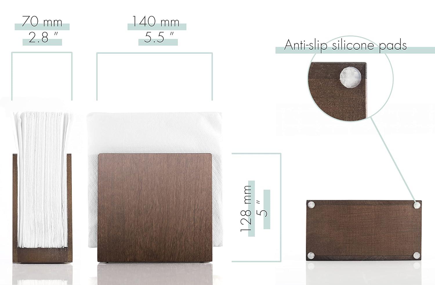 Napkin Holder For Table - Wooden Farmhouse Napkin Holders, Brown Simple Upright Vertical Dining Table Cocktail Napkins Dispenser, Kitchen Rustic Natural Walnut Wood For Paper Napkins