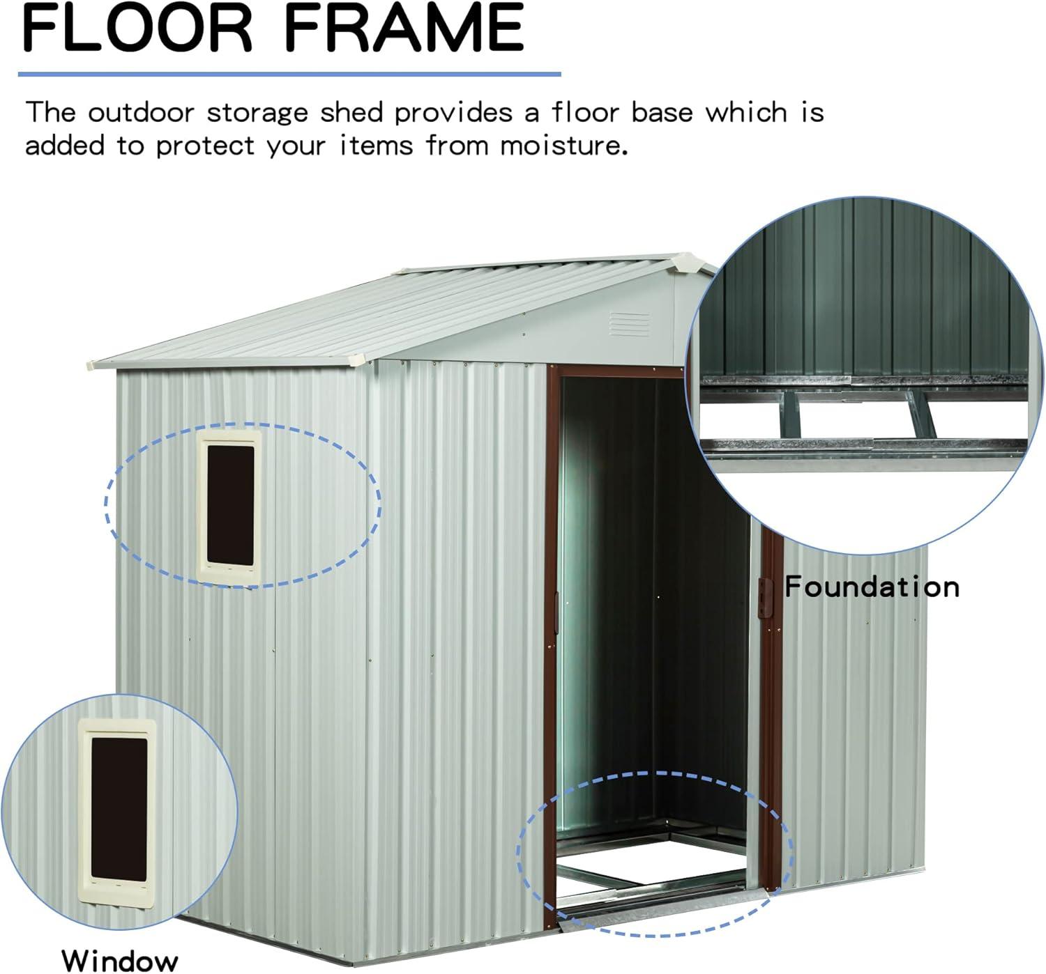 8 x 4 FT Outdoor Storage Shed, Metal Garden Shed with with Updated Frame Structure, Tool Sheds for Backyard Garden Patio Lawn White