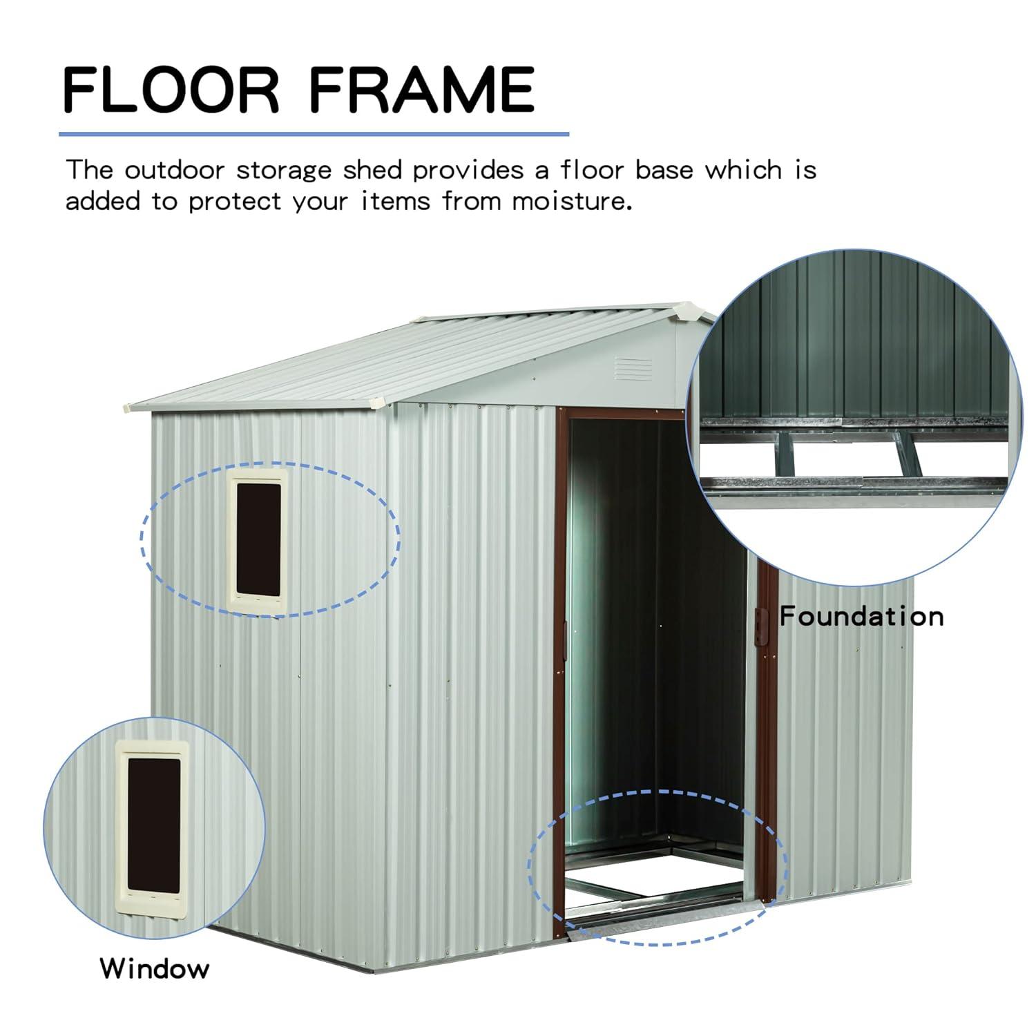 8 x 4 FT Outdoor Storage Shed, Metal Garden Shed with with Updated Frame Structure, Tool Sheds for Backyard Garden Patio Lawn White