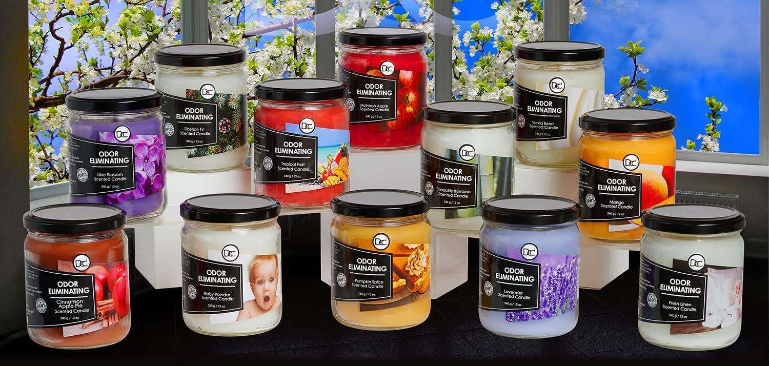 Fresh Linen Odor Eliminating Highly Fragranced Candle - Eliminates 95% of Pet, Smoke, Food, and Other Smells Quickly - Up to 80 Hour Burn time - 12 Ounce Premium Soy Blend